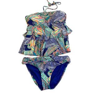 Kenneth Cole 2 piece paisley ruffle tankini S/M